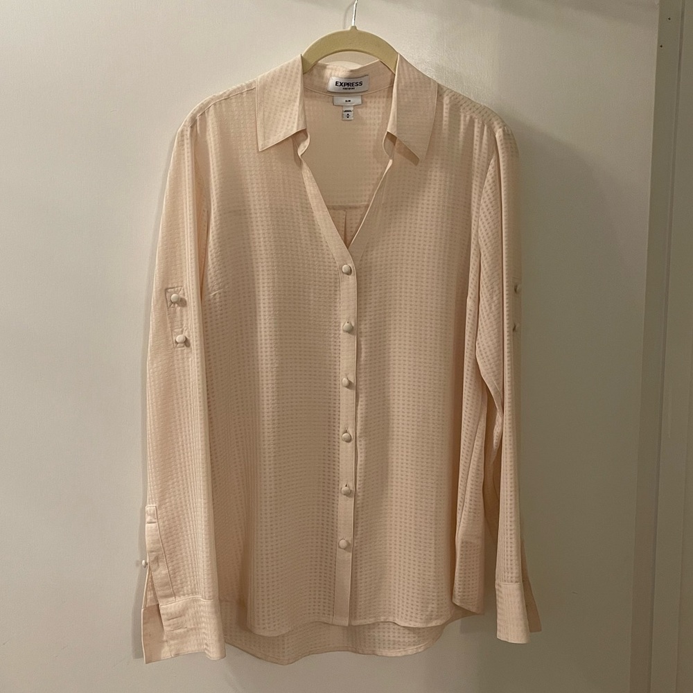 EUC EXPRESS SLIM FIT SEERSUCKER PRINT PORTOFINO SHIRT, Sz M, Cream